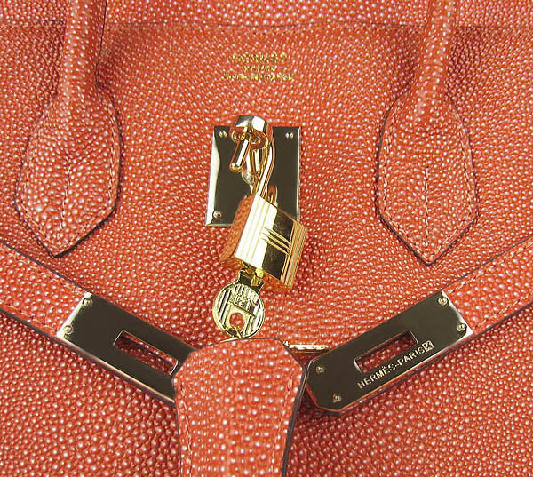 High Quality Fake Hermes Birkin 35CM Pearl Veins Leather Bag Orange 6089